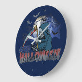 恐ろしい暗い夜のハロウィーンの悪の骸骨 ラージ壁時計 (傾斜)