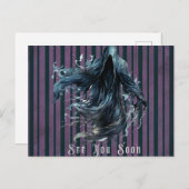 恐ろしい死神の紫と黒ハロウィーン シーズンポストカード (正面/裏面)