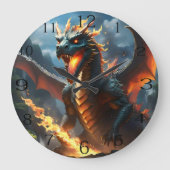 恐ろしい火吹き竜 ラージ壁時計 (正面)
