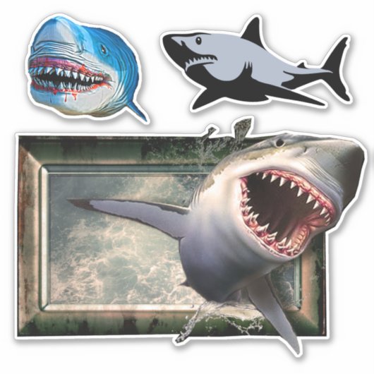 恐ろしい白素晴らしと青のサメ シール (正面)