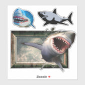 恐ろしい白素晴らしと青のサメ シール (シート)