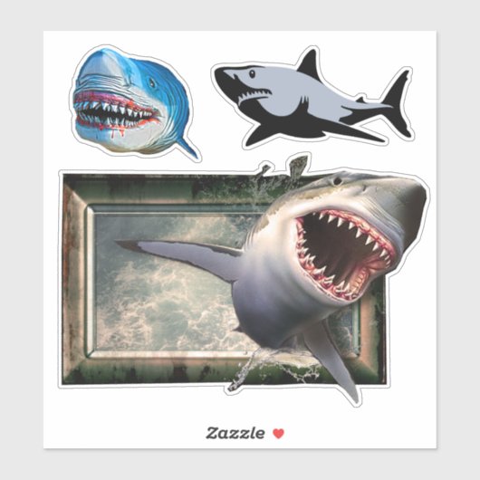 恐ろしい白素晴らしと青のサメ シール (シート)