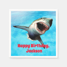 恐ろしい素晴らし白いサメが飛び上がる スタンダードカクテルナプキン