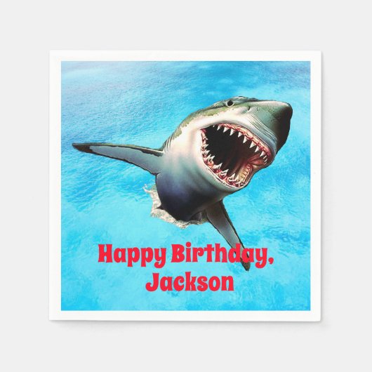 恐ろしい素晴らし白いサメが飛び上がる スタンダードカクテルナプキン (正面)