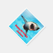 恐ろしい素晴らし白いサメが飛び上がる スタンダードカクテルナプキン (角)