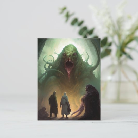 恐ろしい緑の生き物ホラーアートポストカード ポストカード (スタンド正面)