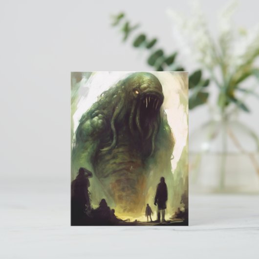 恐ろしい緑の生き物ホラーアートポストカード ポストカード (スタンド正面)