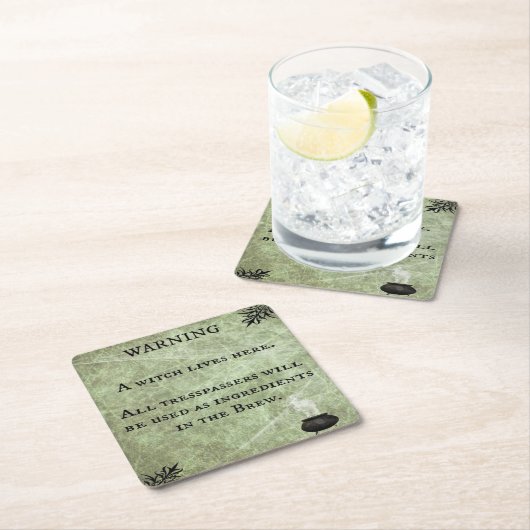 恐ろしい警告ハロウィーンの魔女が住んでいる スクエアペーパーコースター (インサイチュ)