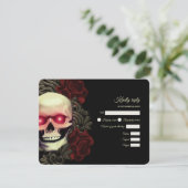 恐ろしい赤フローラ暗黒ゴシックスカルハロウェディング 出欠カード (スタンド正面)