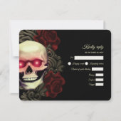 恐ろしい赤フローラ暗黒ゴシックスカルハロウェディング 出欠カード (正面)