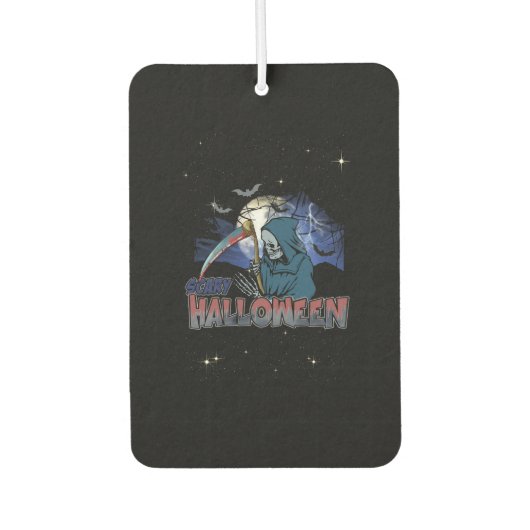 恐ろしい闇の夜ハロウィーンの邪悪なスケルトン カーエアーフレッシュナー (正面)