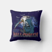 恐ろしい闇の夜ハロウィーンの邪悪なスケルトン クッション (裏面)