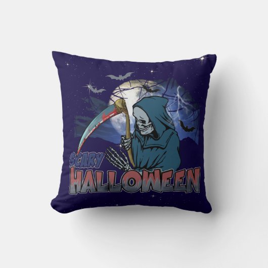 恐ろしい闇の夜ハロウィーンの邪悪なスケルトン クッション (正面)