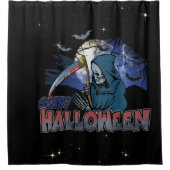 恐ろしい闇の夜ハロウィーンの邪悪なスケルトン シャワーカーテン (正面)