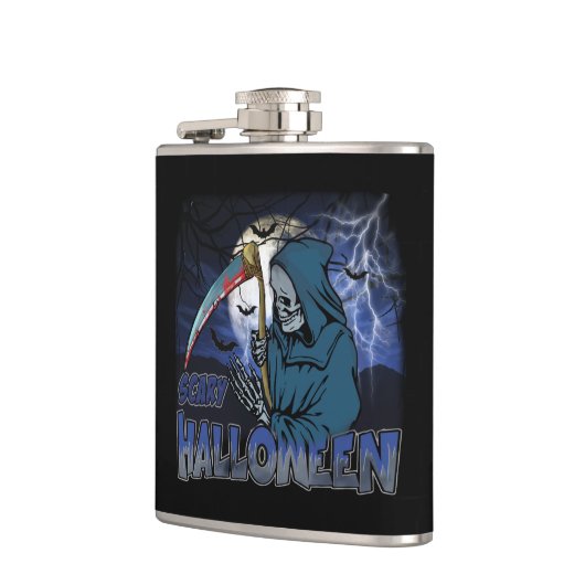 恐ろしい闇の夜ハロウィーンの邪悪なスケルトン フラスク (左)
