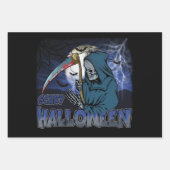 恐ろしい闇の夜ハロウィーンの邪悪なスケルトン ラッピングペーパーシート (正面3)