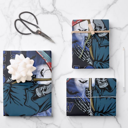 恐ろしい闇の夜ハロウィーンの邪悪なスケルトン ラッピングペーパーシート (正面)