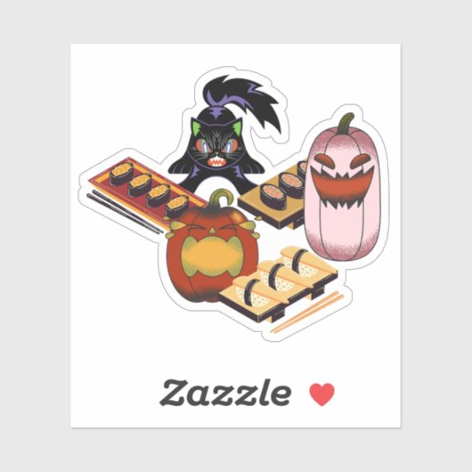 恐ろしい黒猫とハロウィンの怪しい寿司 シール (シート)