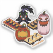 恐ろしい黒猫とハロウィンの怪しい寿司 シール (正面)