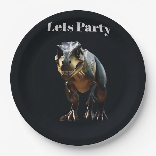 恐ろしいTレックス恐竜を見て ペーパープレート (正面)