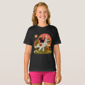 恐ろしく可愛いハロウィンの猫と恐竜 Tシャツ (正面フル)