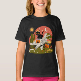 恐ろしく可愛いハロウィンの猫と恐竜 Tシャツ