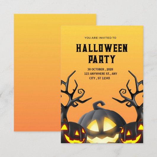 恐ろしく笑わされる：ハロウィーンの場所 招待状 (正面/裏面)