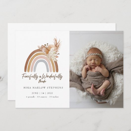 恐ろしく、素晴らしく作られたベビー発表 招待状 (正面/裏面)