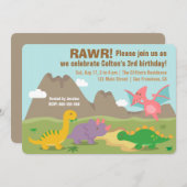 恐カラフル竜子供の誕生日パーティー 招待状 (正面/裏面)