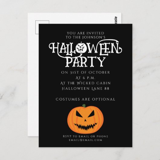 恐クールろしいジャック・オランタンのハロウィーン招待 ポストカード (正面/裏面)