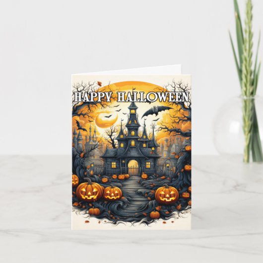 恐不気味ろしいハロウィン幽霊のよく出るハウス カード (正面)