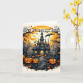 恐不気味ろしいハロウィン幽霊のよく出るハウス カード (黄色い花)