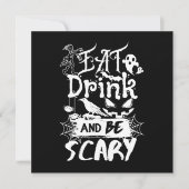 恐怖とユーモアのブラック&ホワイト・デザイン Eat Drink And Be Scary 招待状 (正面)