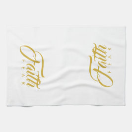 恐怖と白に対する金ゴールド キッチンタオル