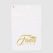 恐怖と白に対する金ゴールド ゴルフタオル (正面)