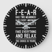 恐怖には二つの意味がある – おもしろい成功やる気を起こさせる ラージ壁時計 (正面)