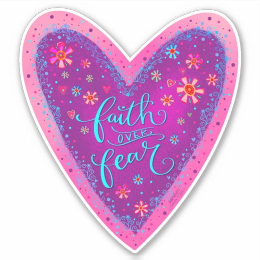 恐怖に対する信仰かわいらしハートピンクのインスピレーション シール (正面)