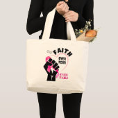 恐怖に対する信仰の乳がん認識度 ラージトートバッグ (正面(商品))