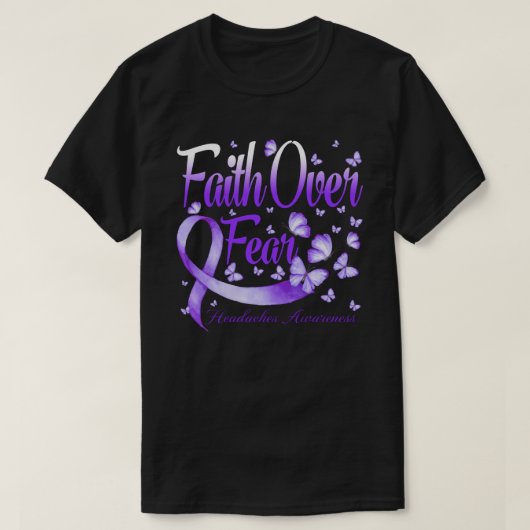 恐怖に対する信仰の頭痛認識度蝶 Tシャツ (デザイン正面)
