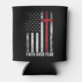 恐怖に対する信仰アメリカ国旗クリスチャン・クロス 缶クーラー (正面)