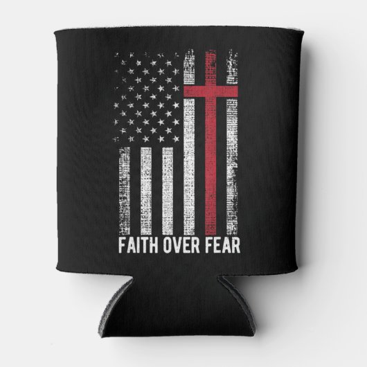 恐怖に対する信仰アメリカ国旗クリスチャン・クロス 缶クーラー (正面)