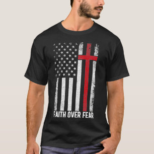 恐怖に対する信仰アメリカ国旗クリスチャン・クロス Tシャツ