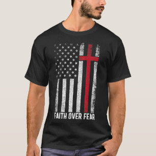 恐怖に対する信仰アメリカ国旗クリスチャン・クロス Tシャツ