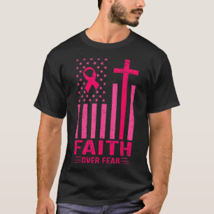 恐怖に対する信仰アメリカ国旗ピンクリボン乳がん Tシャツ