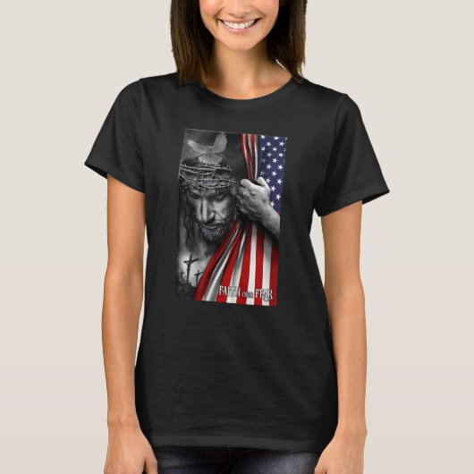 恐怖に対する信仰イエス・キリスト教国旗 Tシャツ (正面)