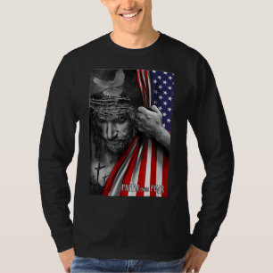 恐怖に対する信仰イエス・クリスチャンおもしろい国旗4日 Tシャツ