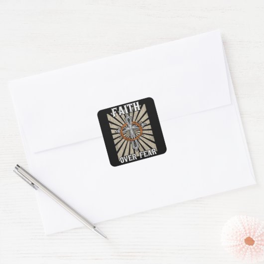 恐怖に対する信仰イエス・クロス祈りの言葉キリスト教 スクエアシール (封筒)