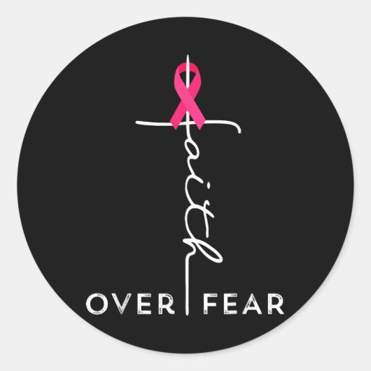 恐怖に対する信仰クロスピンクリボン乳癌Aw ラウンドシール (正面)