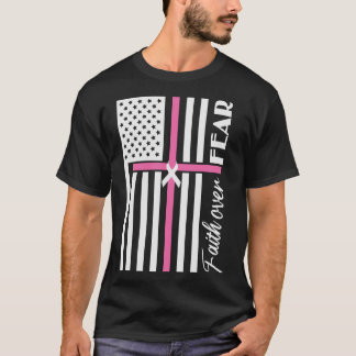 恐怖に対する信仰ピンクの十字旗 Tシャツ