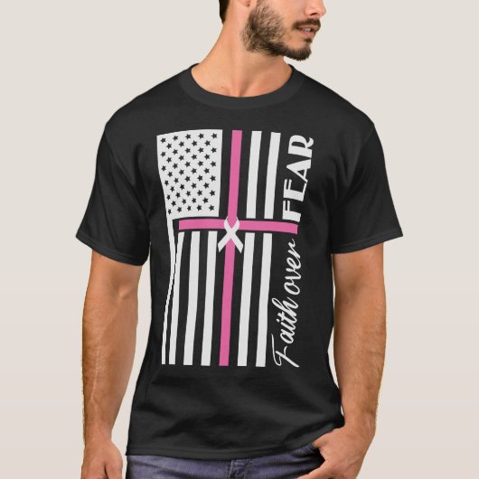 恐怖に対する信仰ピンクの十字旗 Tシャツ (正面)